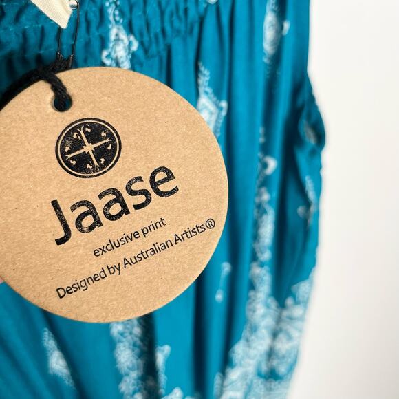 Jaase Womens Mini Dress Medium Teal Blue Tasseled Hem Ruffle Western Bohemian - Picture 6 of 11